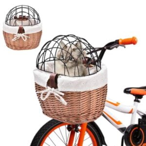 Gevlochten fietsmand met rooster voor huisdieren